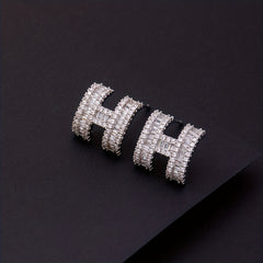 Micro Zirconia H Letter Earrings Men's Ear Stud Jewelry
