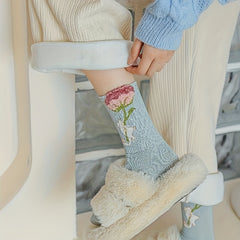 5 Pairs Floral Print Socks Comfy & Breathable Mid Tube Women's Stockings