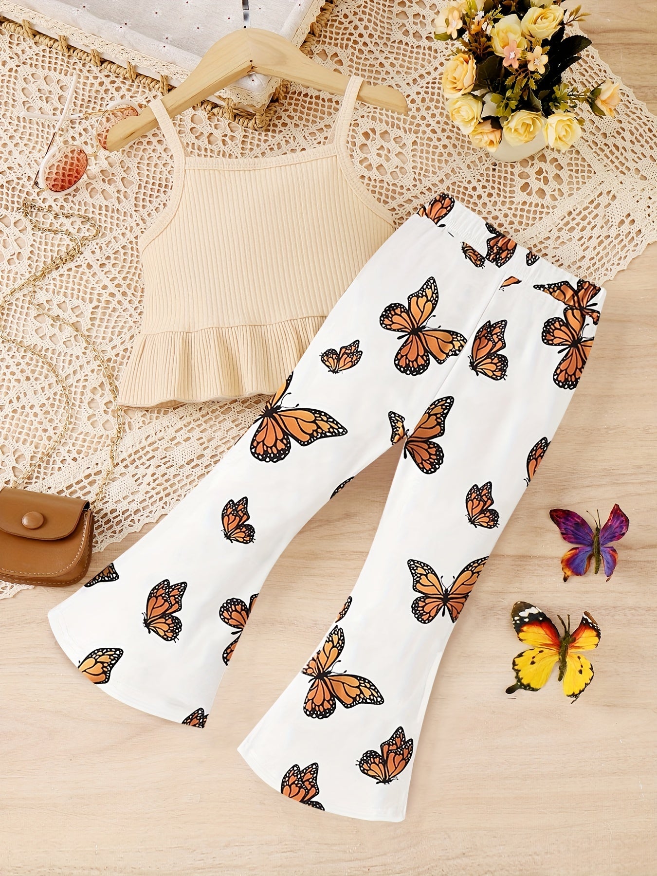 Girls Cami Suspender Top & Flare Pants Summer Outfit