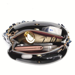 Crocodile Embossed Shoulder Bag with Scarf - Women's Satchel