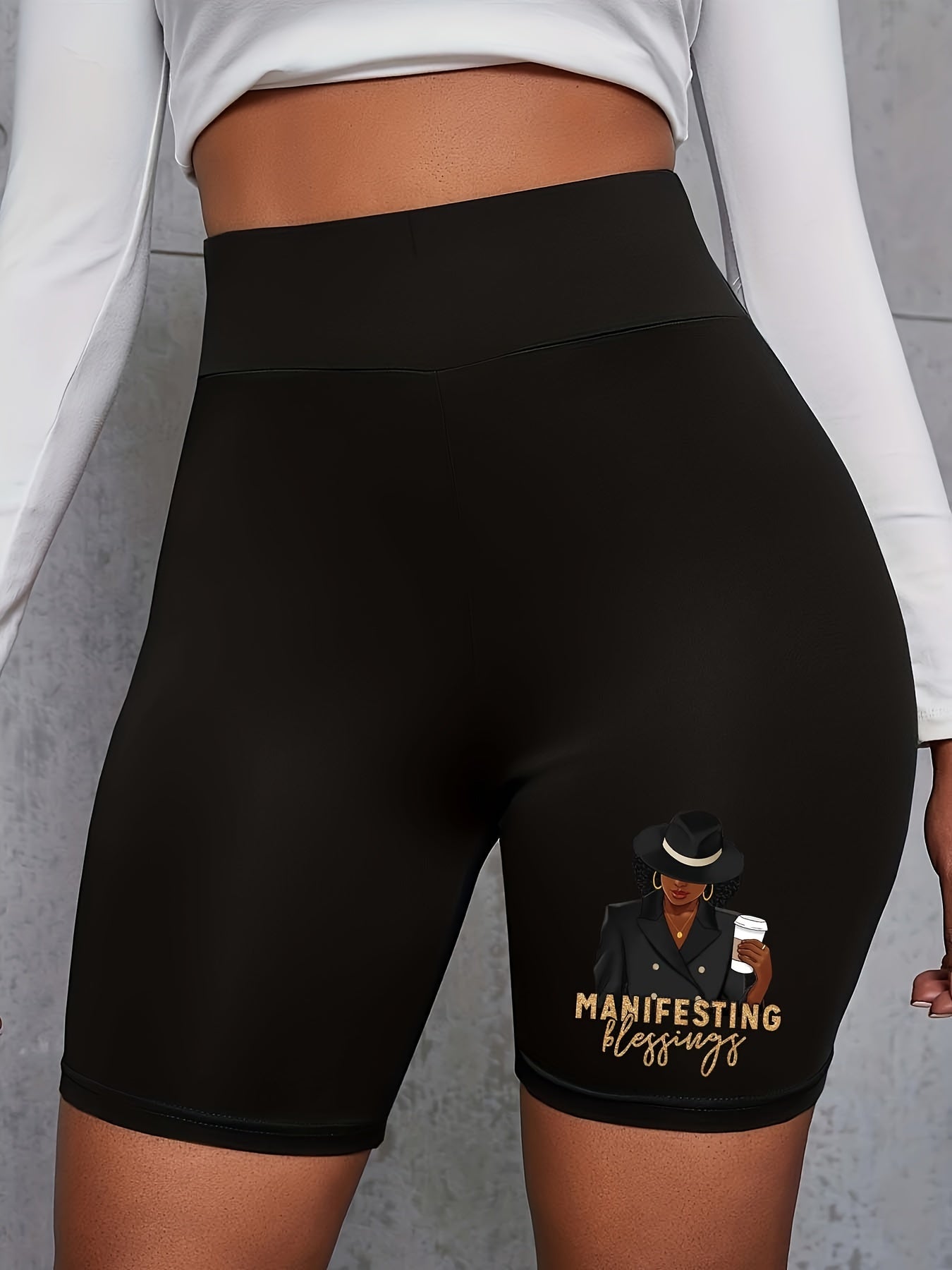  Casual Shorts Women's Plus Letter & Cartoon Bear Print