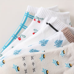 5 Pairs Floral Pattern Socks & Ankle Socks Women's Stockings