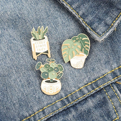 Cartoon Plant Brooch Turtle Back Bamboo Cactus Aloe Pin