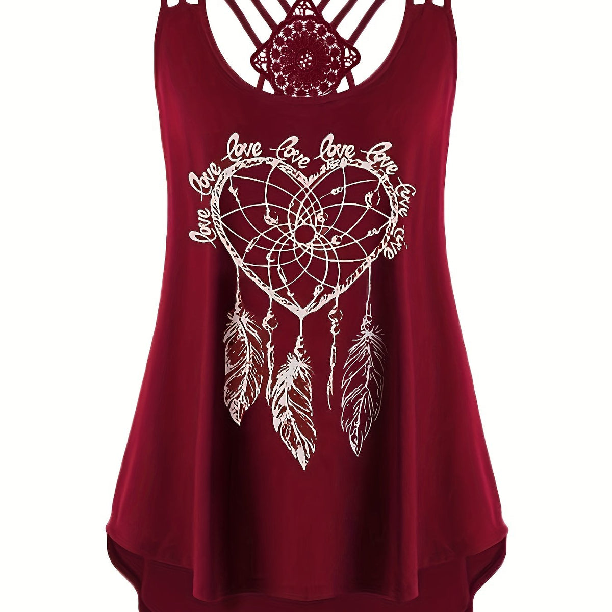 Heart Print Lace Contrast Suspender Vest Top