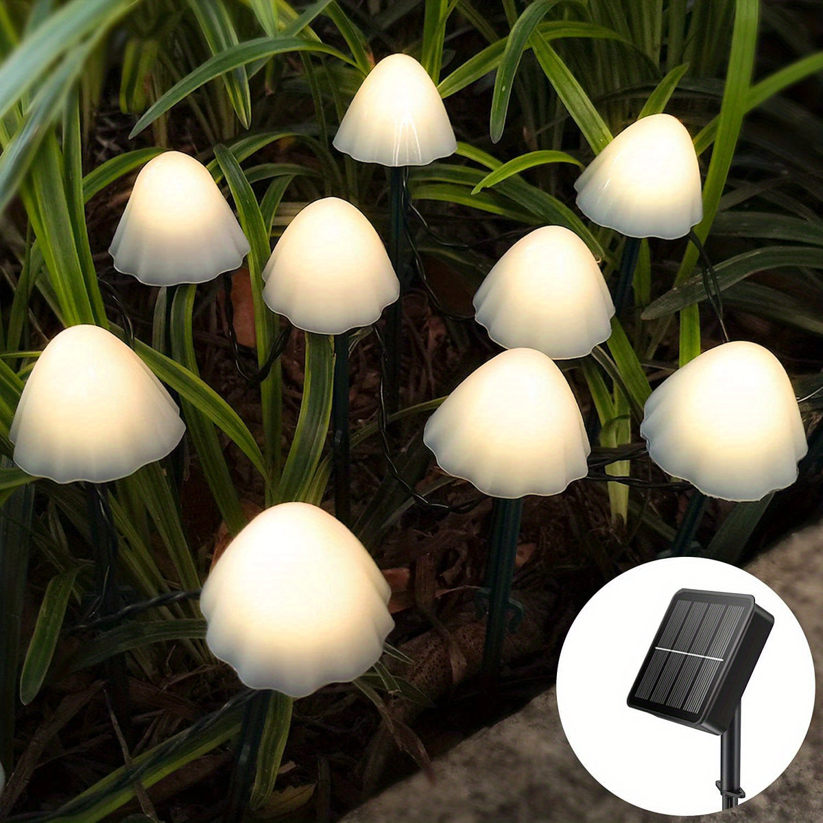 Solar Mushroom Lights 10ct Waterproof Patio Fairy Lights with Remote Control