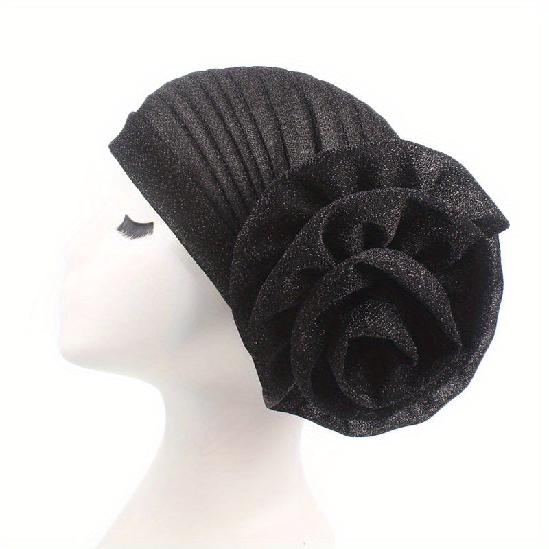 Glitter Turban Cap Head Wrap Solid Bandana Beanie Casual Hijab Head Scarves