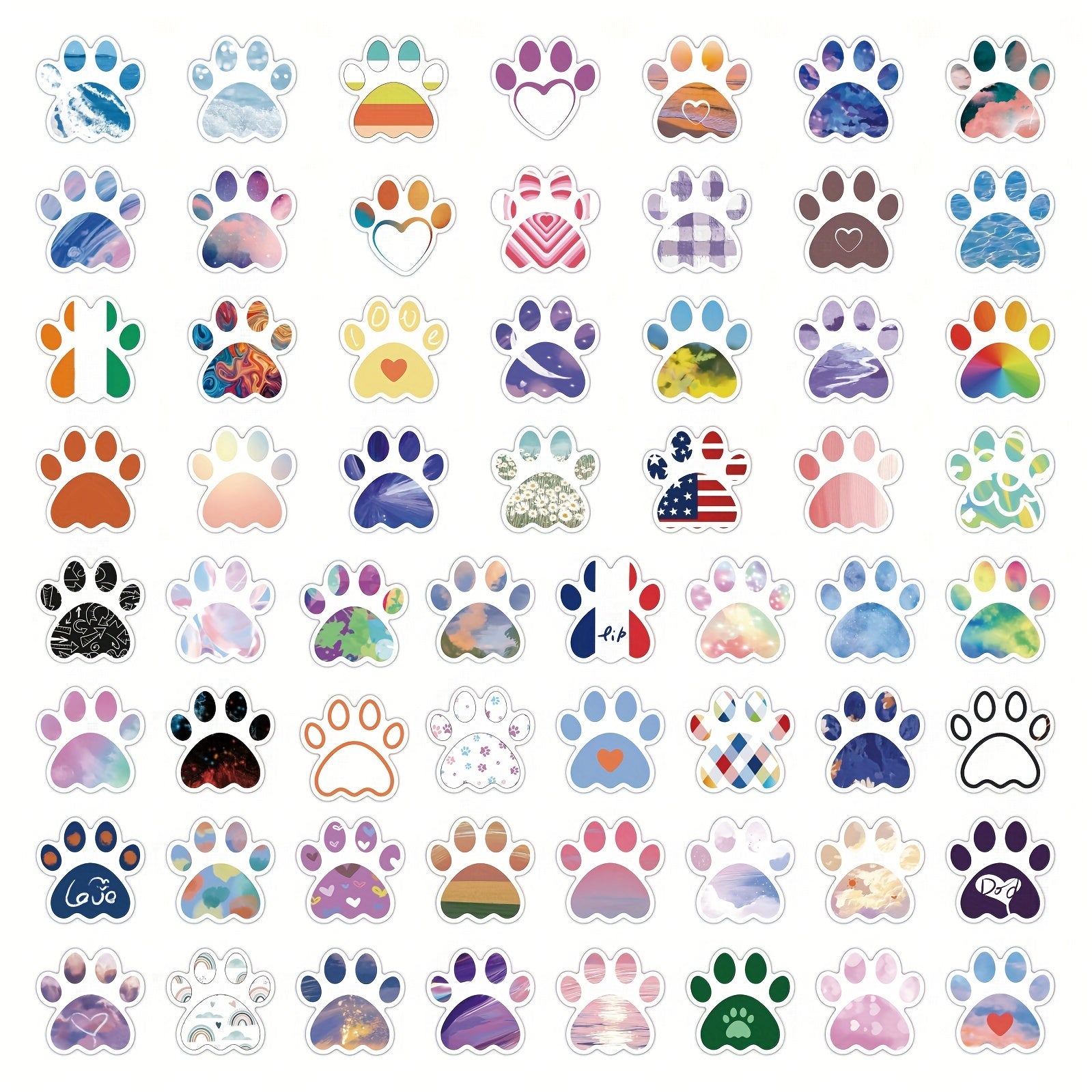 120pcs Cartoon Cat Dog Paw Print Stickers, Waterproof Vinyl PVC Doodle Decals