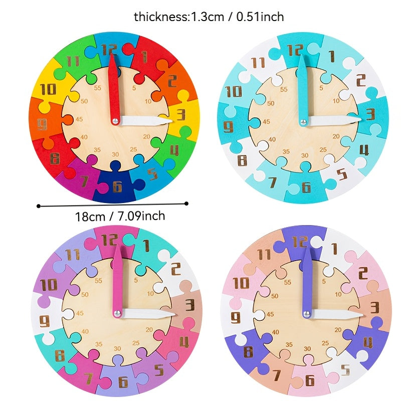 Wooden Jigsaw Puzzle Clock Time Learning Toy for Kids