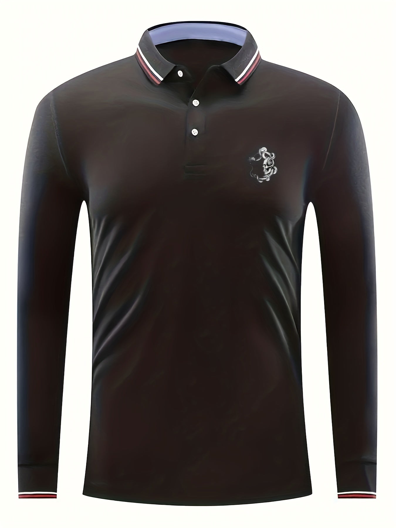 Skull Print Men's Long Sleeve Polo Shirt