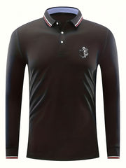 Skull Print Men's Long Sleeve Polo Shirt