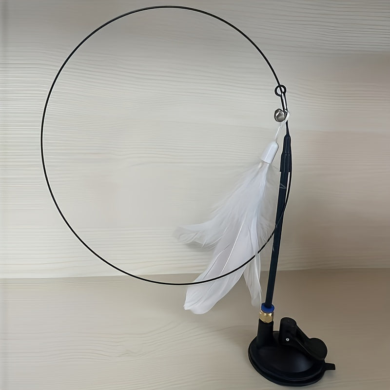 Feather Decor Cat Teaser Stick Toy with Bell and Suction Cup