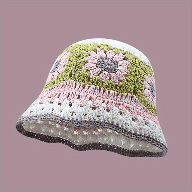 Hollow Crochet Bucket Hat Breathable Sunshade Basin Hat for Women