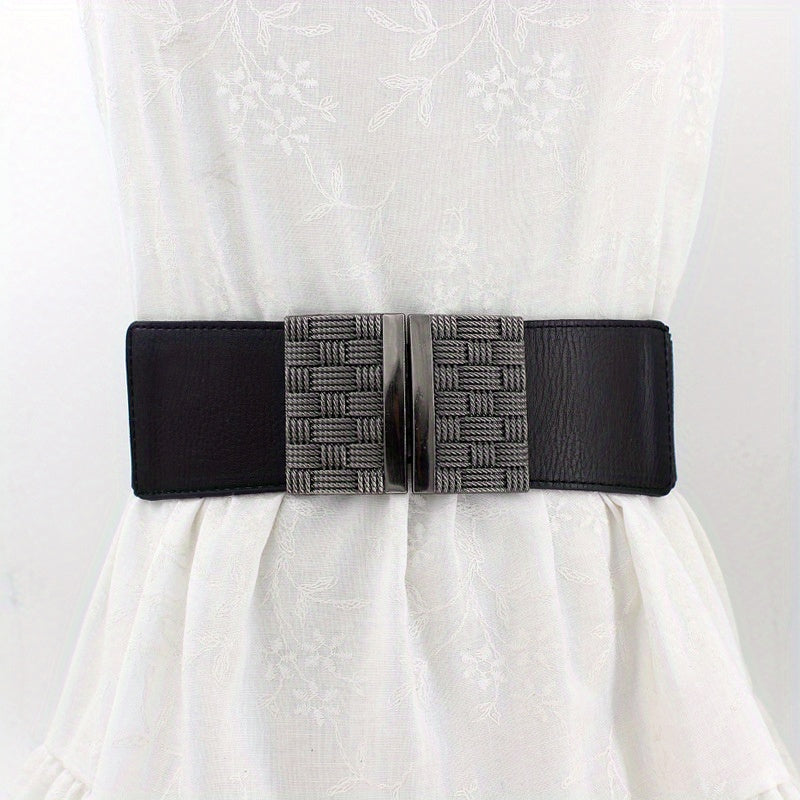 Vintage Geometric Buckle Girdle For Women Elastic Wide Waistband