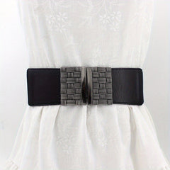 Vintage Geometric Buckle Girdle For Women Elastic Wide Waistband