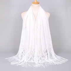 Floral Lace Scarf Shawl With Tassels Soft Mesh Fringe Wraps
