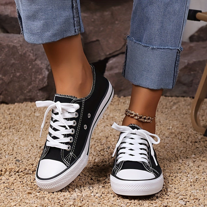 Women's Canvas Shoes Casual Preppy Style Lace Up Shoes Low Top