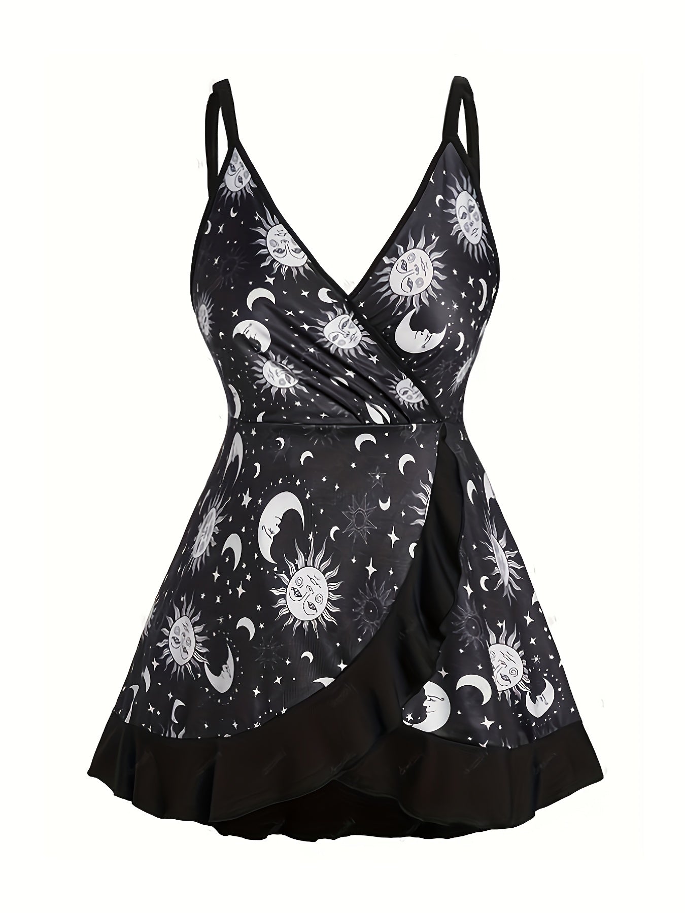  Moon & Sun Print Surplice Neck Cami Top