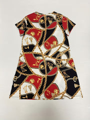 Chain Print Nightdress Short Sleeve Sleep Dress Women's Sleepwear