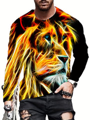 3D Lion Pattern Print Men's Graphic Crew Neck Long Sleejsons