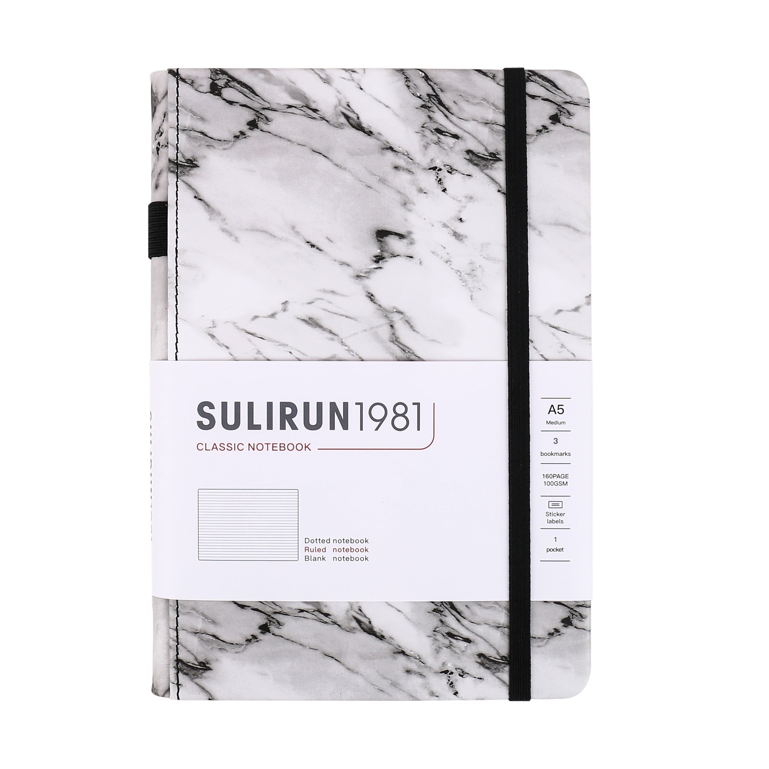 SULIRUN1981 A5 Grid Notebook 120gsm Thick Paper Elastic Tape Pen Insert