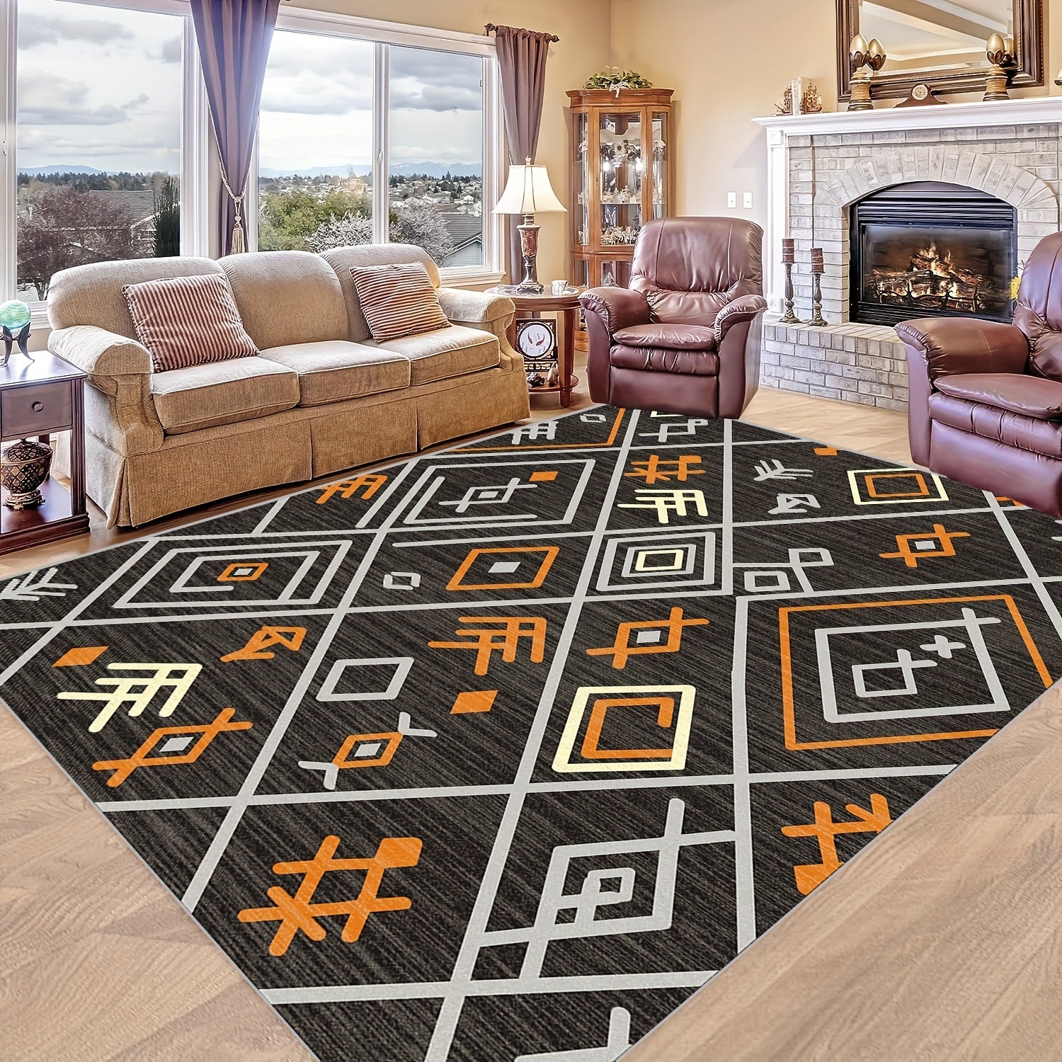 Geometric Pattern Soft Faux Sheepskin Floor Mat Machine Washable