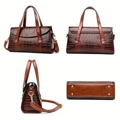 Crocodile Embossed Crossbody Bag Women's Faux Leather Tote Bag