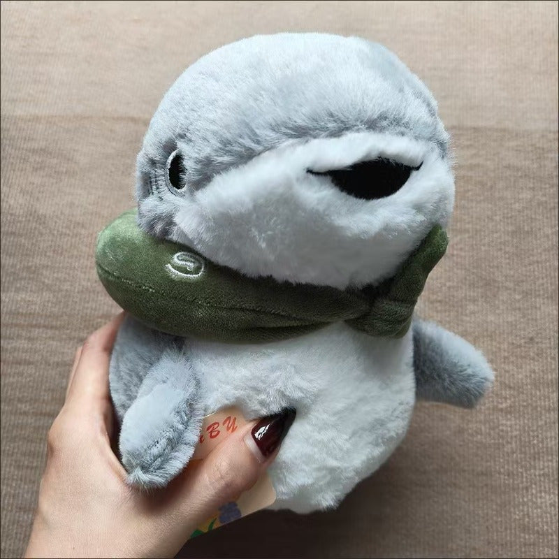 Plush Shark Green Scarf Soft Grey Ugly Stuffed Animal Desktop Sofa Decor