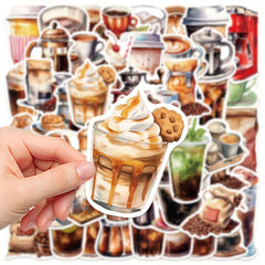 50pcs Coffee Lover Graffiti Stickers for Laptop Helmet Desktop