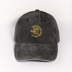 Vintage Moon Embroidery Baseball Cap Unisex Washed Gray Dad Hat
