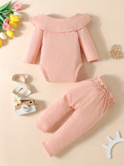 Baby Girls Ruffled Romper Bowknot Trouser Set