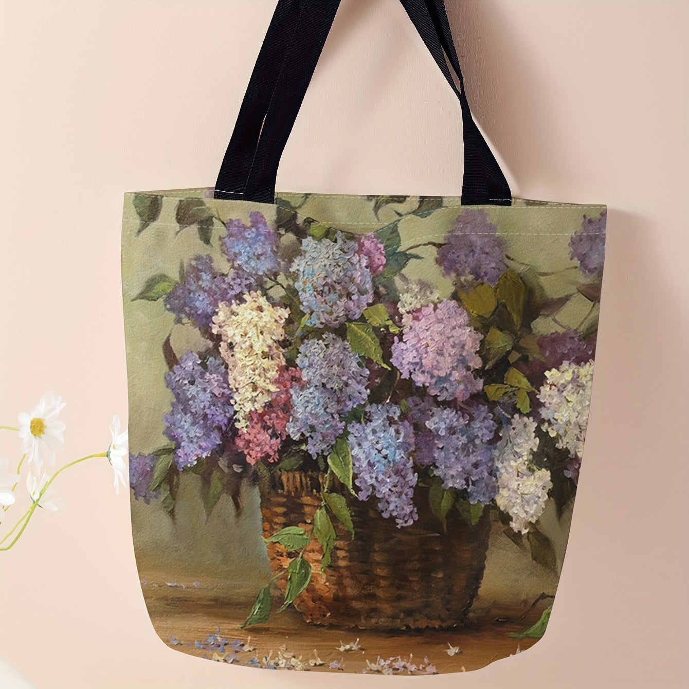 Floral Print Canvas Handbag Reusable Shopping Bag
