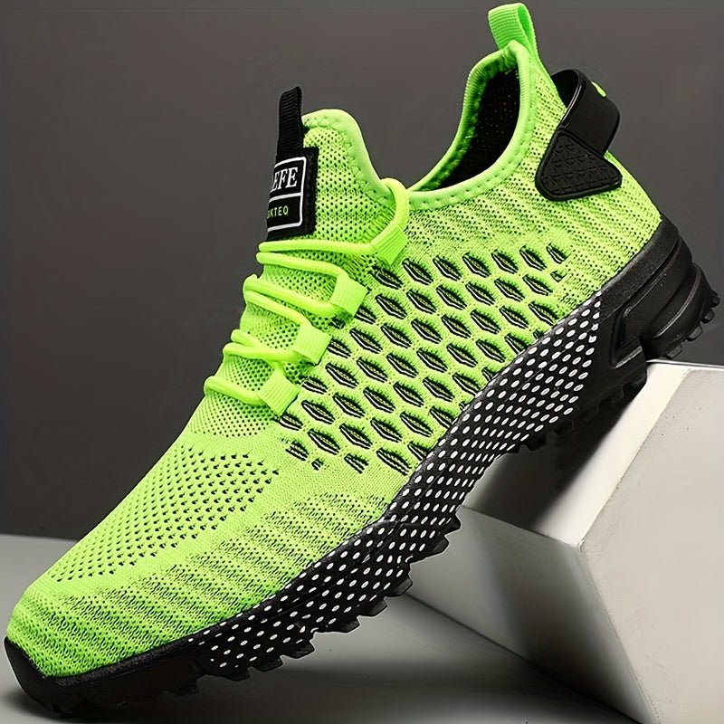 Men's Geometric Print Lace up Sneakers Breathable Mesh Outdoor Sports Shoes