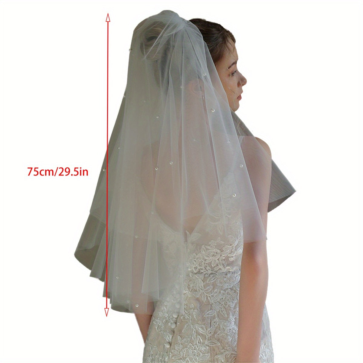 Sheer Lace Wedding Veil with Tulle Train & Headpiece