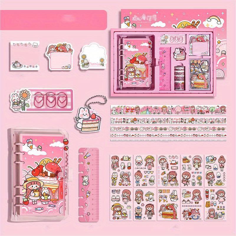 Vintage Cartoon Girl Student Personalized Loose Leaf Notebook Set