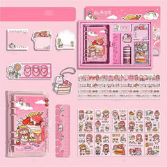 Vintage Cartoon Girl Student Personalized Loose Leaf Notebook Set