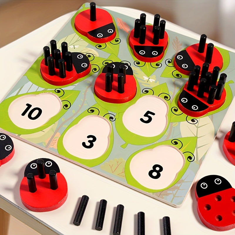 Ladybug Wooden Stacking Game Counting Math Toy Colorful Educational Toy
