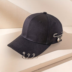 Horns Baseball Cap Hip Hop Ring Brooch Decor Unisex Sun Hat Adjustable Dad Hat