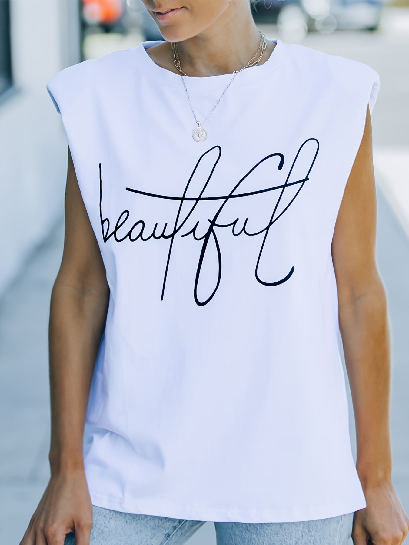 Alphabets Print Sleeveless Tank for Women