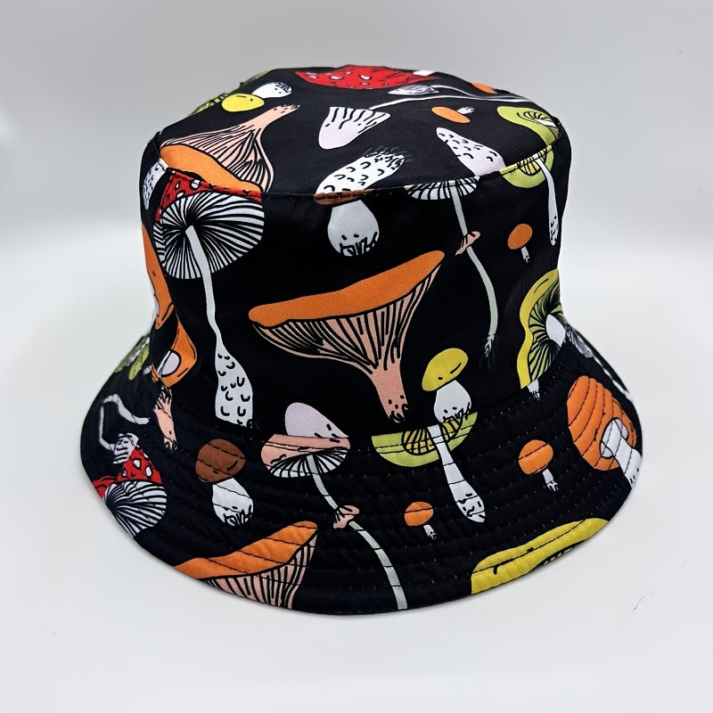 Cartoon Mushroom Print Fisherman Hat Sun Protection Hat