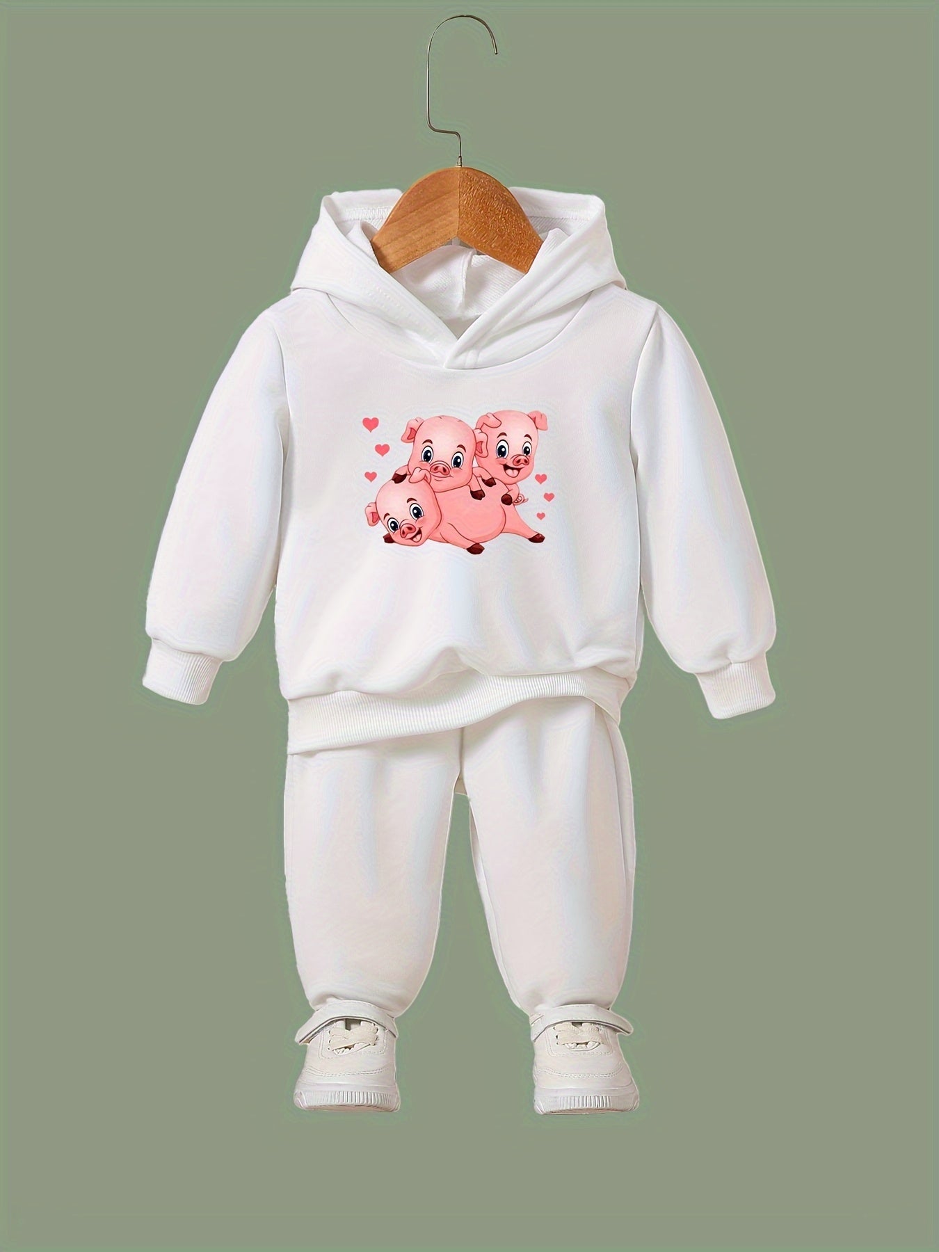 2pcs Cartoon Piggy Print Hoodies Pants Set For Kids Spring Fall Sports