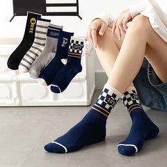 5 Pairs Letter & Striped Print Socks Women's Stockings