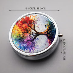 Pill Box 3 Compartment Metal Organizer - Vintage Tree Design