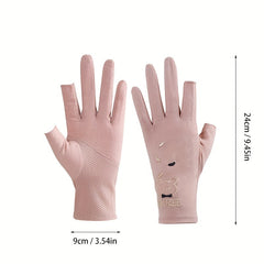 Bear Embroidery Fingerless Gloves for Women