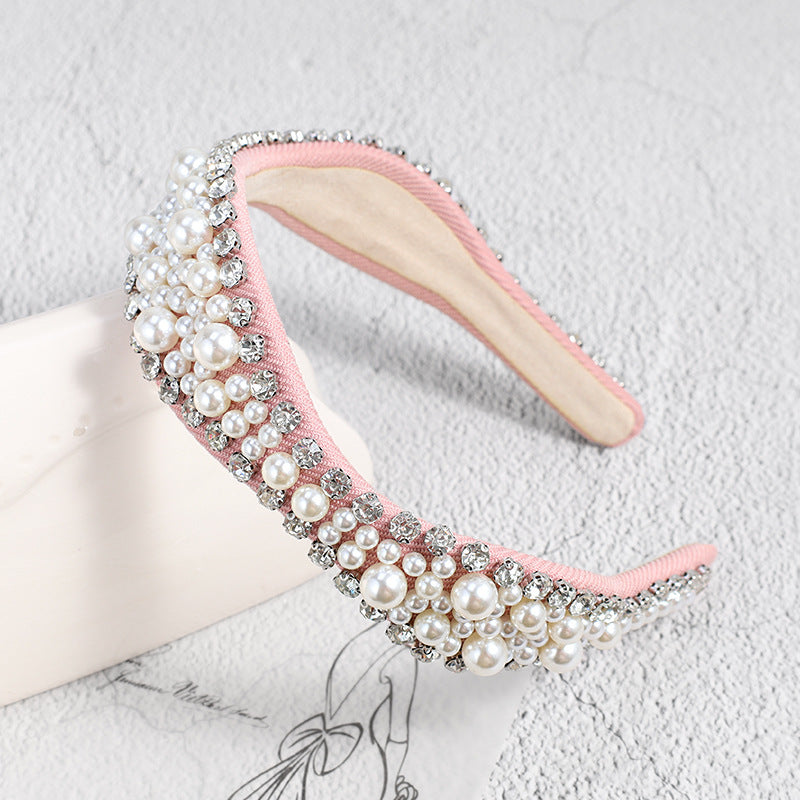 Pearls Beaded Rhinestone Hairband Headpiece for Women Girls