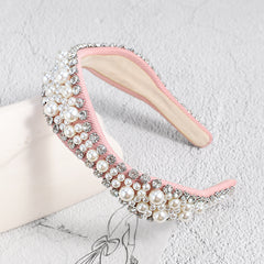 Pearls Beaded Rhinestone Hairband Headpiece for Women Girls
