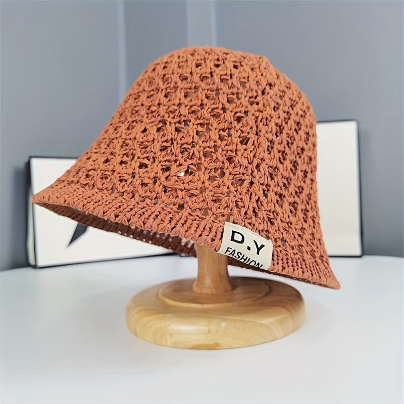 Solid Crochet Sun Hat Wide Brim Bucket Hat Women Outdoor Travel Beach Hats