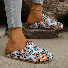 Women's Geometric Pattern Mules Casual Slip On Flat Shoes