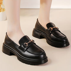 Women's Block Heel Loafers Buckle Round Toe Non Slip Shoes