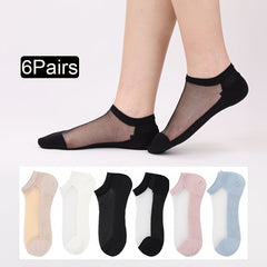 6 Pairs Lace No Show Socks Breathable Crystal Glass Low Cut Ankle Socks