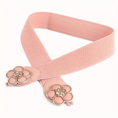 Flower Buckle Elastic Belt Women Vintage Wide Waist Seal Double Buckle